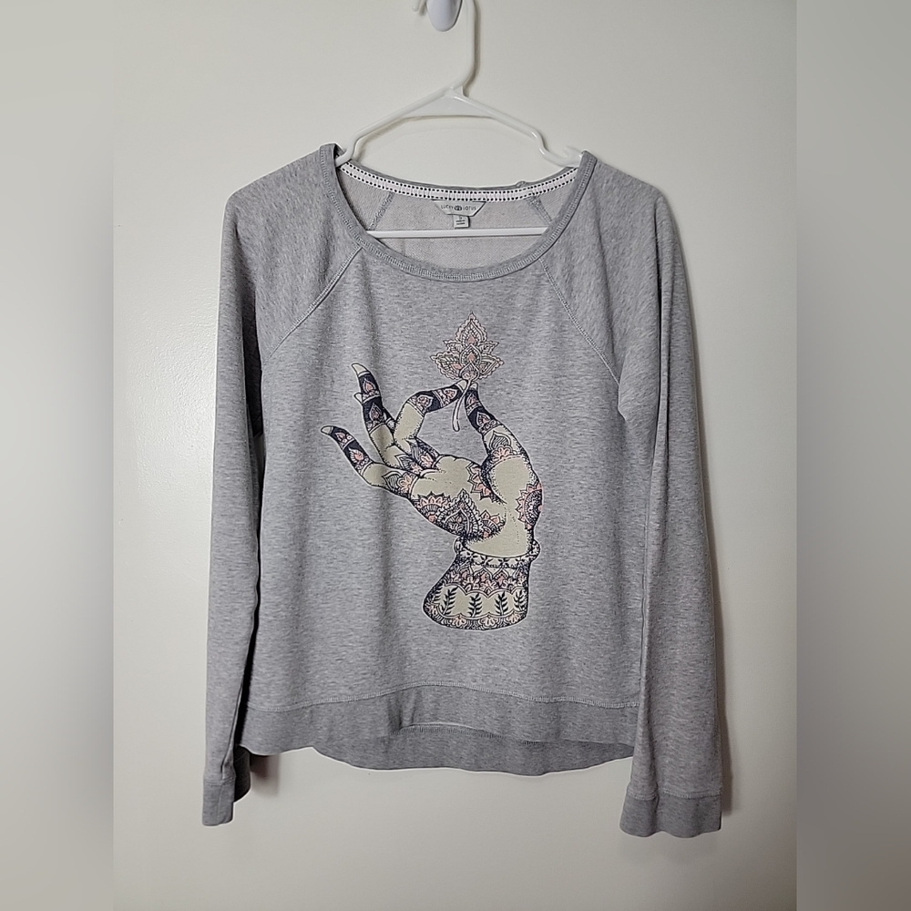 Lucky Lotus Women's Gray W/ Henna Hand Pullover Sweatshirt, S